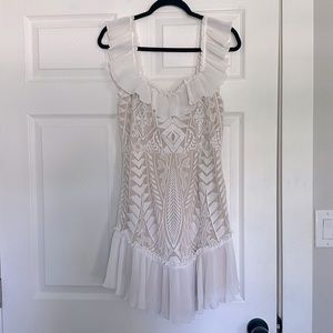 Saint & Secrets White Lace Ruffled Dress. Perfect for Bridal Shower